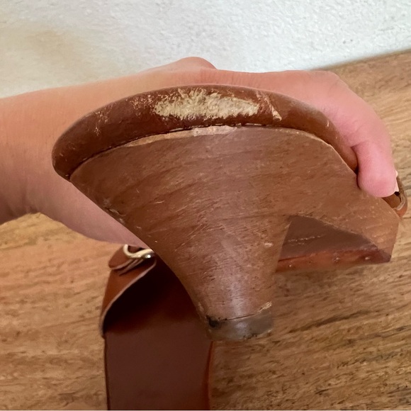 Yves Saint Laurent Rive Gauche Caliente wooden kitten heel sandals brown leather - Picture 14 of 16